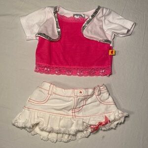 Build-A-Bear Workshop Early 2000s Pink and White Top and Skirt Outfit EUC